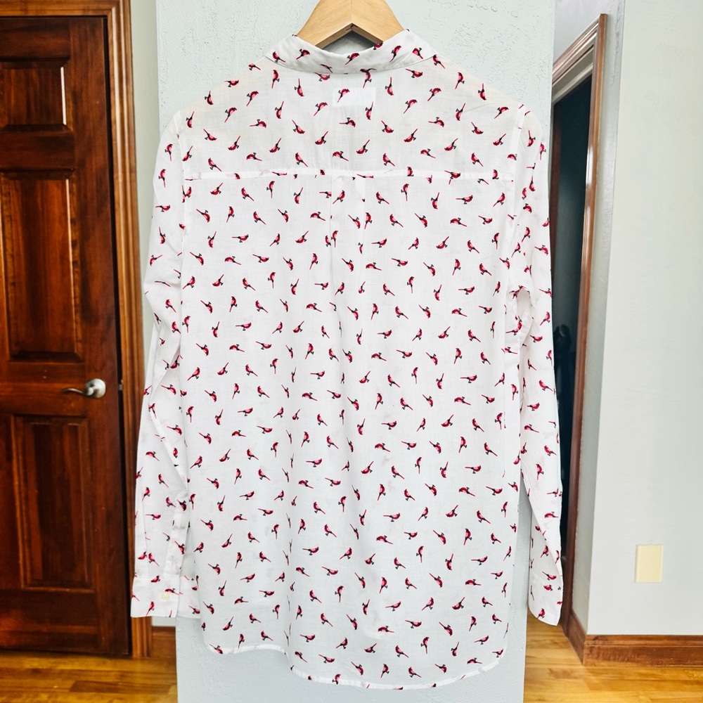 Gap White and Red Cardinal Bird Print Button Down Blouse - Picture 5 of 6